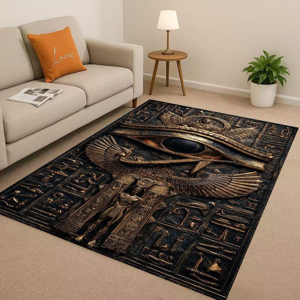 Retro Ancient Egypt Pictographic Eye of Horus Living Room Non-Slip Area Rug Carpet for Bedroom Sofa ,Easy Clean Home Doormat