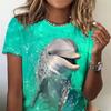 Casual Fashion Simple Abstract Painting Animal Sea Dolphin Breathable 3D Printed Round Neck Short Sleeve T-shirt Casual Sports Shirt