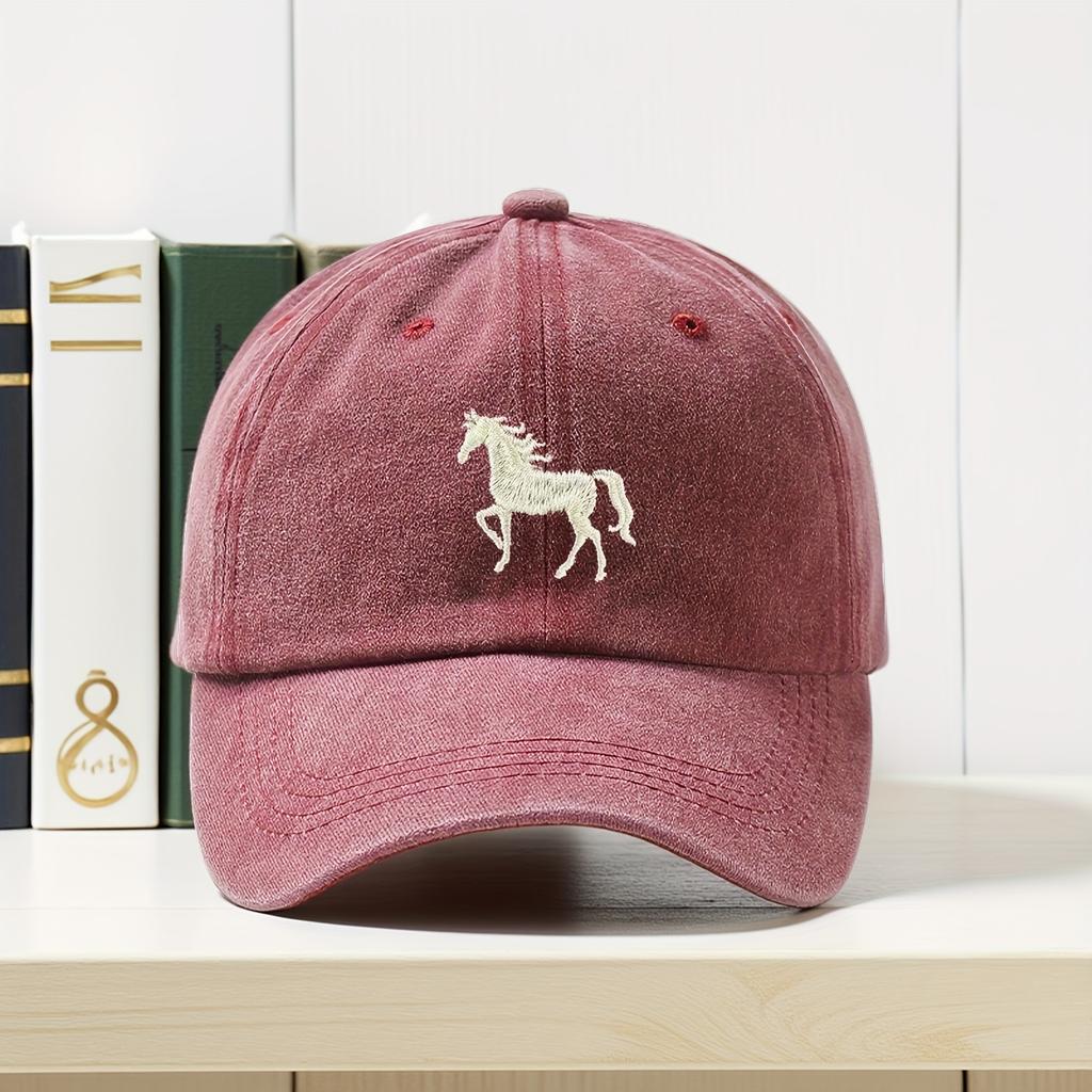 1pc Classis Vintage Washed Baseball Caps for Women,Running Horse,Lightweight Adjustable Fit Caps for All Seasons Everyday,Sports