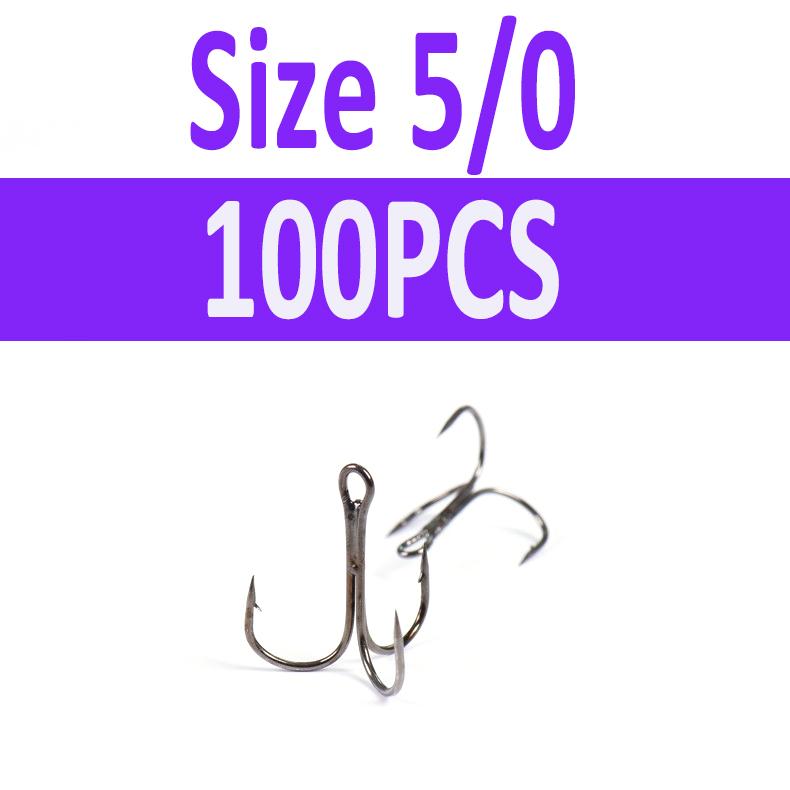 100pcs Multiple Size Treble Hooks Fishing Hook for Lures Size 12 10 8 6 4 2 1 1/0 2/0 3/0 4/0 5/0 Black Color [YG0001]