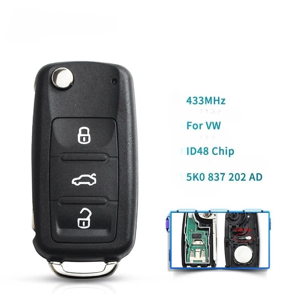 Пульт ДУ  Для VW Volkswagen GOLF PASSAT Tiguan Polo Jetta Beetle Hella 3 Кнопки /5K0837202AD/434MHz /Чип ID48 433MHz
