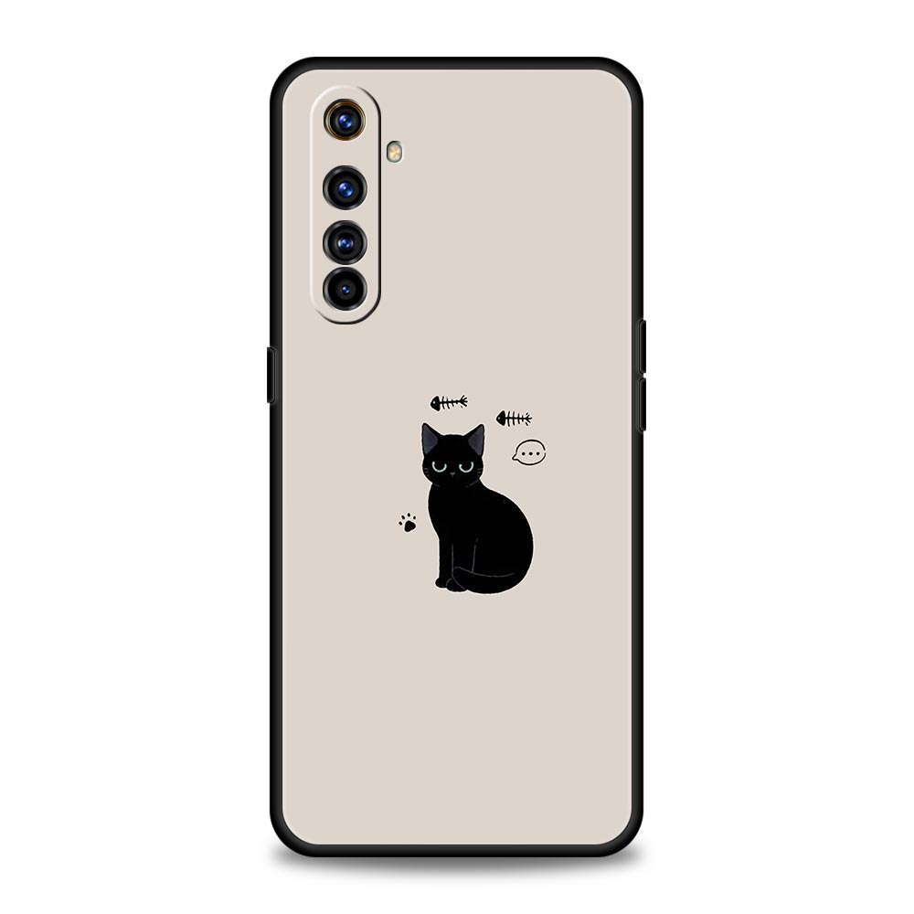 Funny Black Cat Phone Case For Realme 16 15T 14 13 12 11 10 4G 9 8 5G Pro Plus C21 C25 C35 GT5 GT3 GT2 Neo 2 3 3T 5 Cover