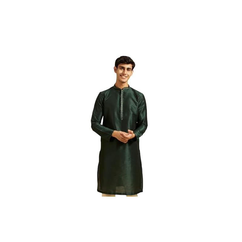 Kurta tinta unita ricamata in seta artistica da uomo Diwas By Manyavar ( , )