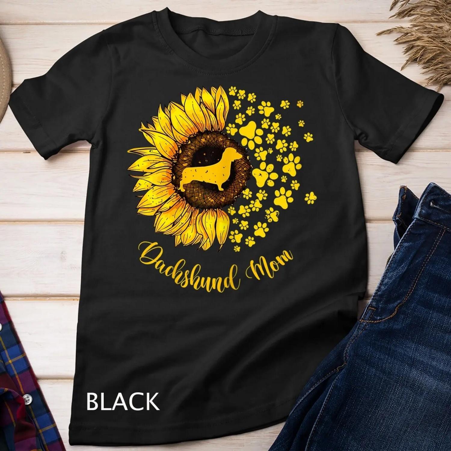 Sunflower Dachshund Mom Dog Lover T shirt S чёрный