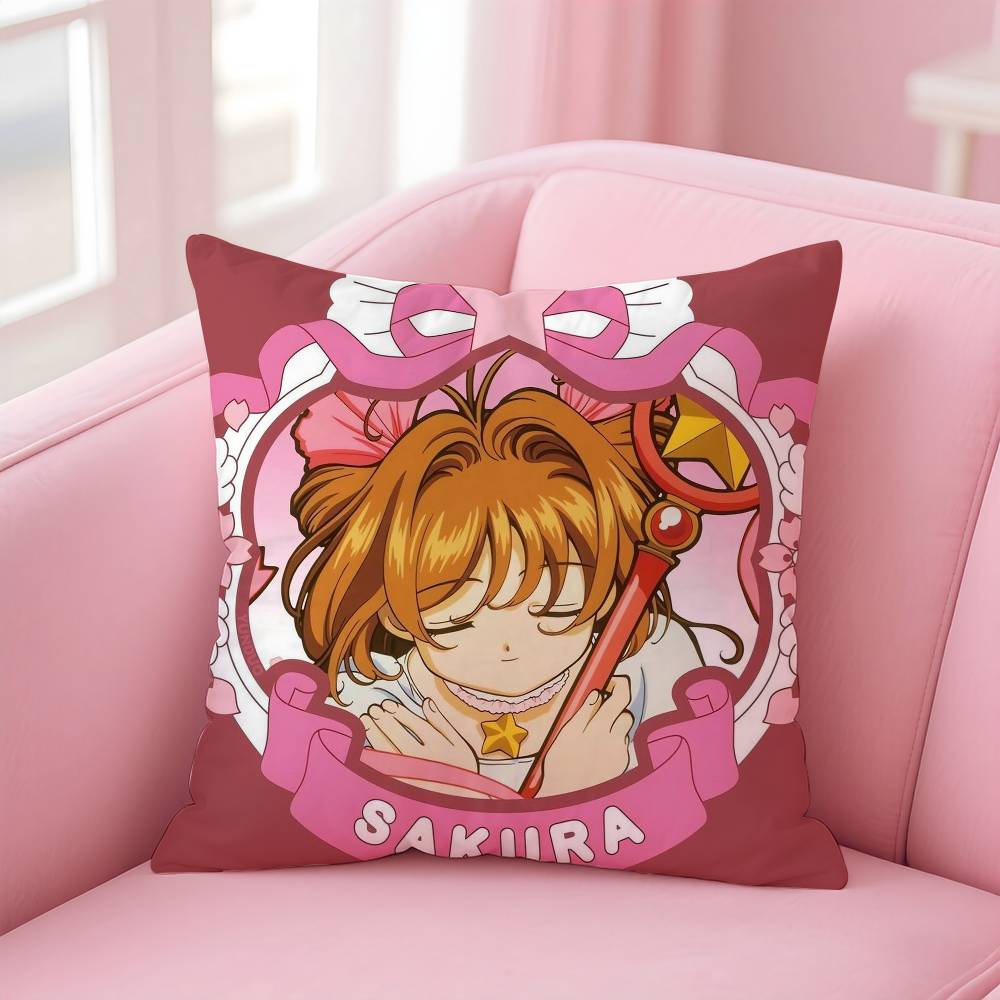 C-Cute Sakura Kinomoto Pillow Case Anti-Dustmite Pillowcase Invisible Zipper Silky Short Plush Sofa Cushion Cover