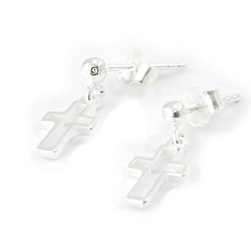 Les Trésors De Lily [I8082] - Silver 'Cross' Earrings (rhodium-plated) - 16x6 Mm