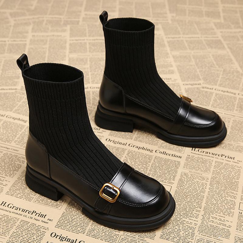 Ankle Boots for Women Flats Designer Knitting Shoes  Fashion Elegant Winter Boots New Dress Walking Chelsea Snow Mujer Botas
