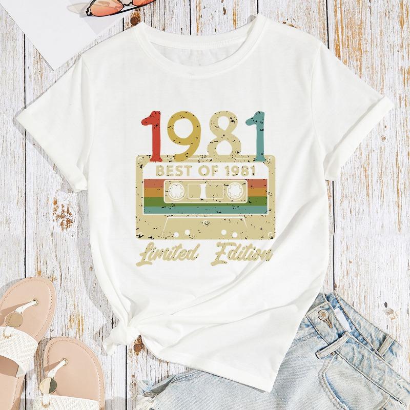 Women's 1981 Cassette Printed Loose Round Neck Short Sleeved T-shirt for Women Shirt