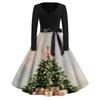 Women's Vintage V-Neck Long Sleeve Christmas Print Casual Dress