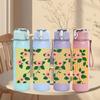 1PC Yellow Stripe Daisy Floral Print 750ml Color Plastic Sports Water Bottle Leakproof Flip Straw Lid Suitable for Sports Office Home Use