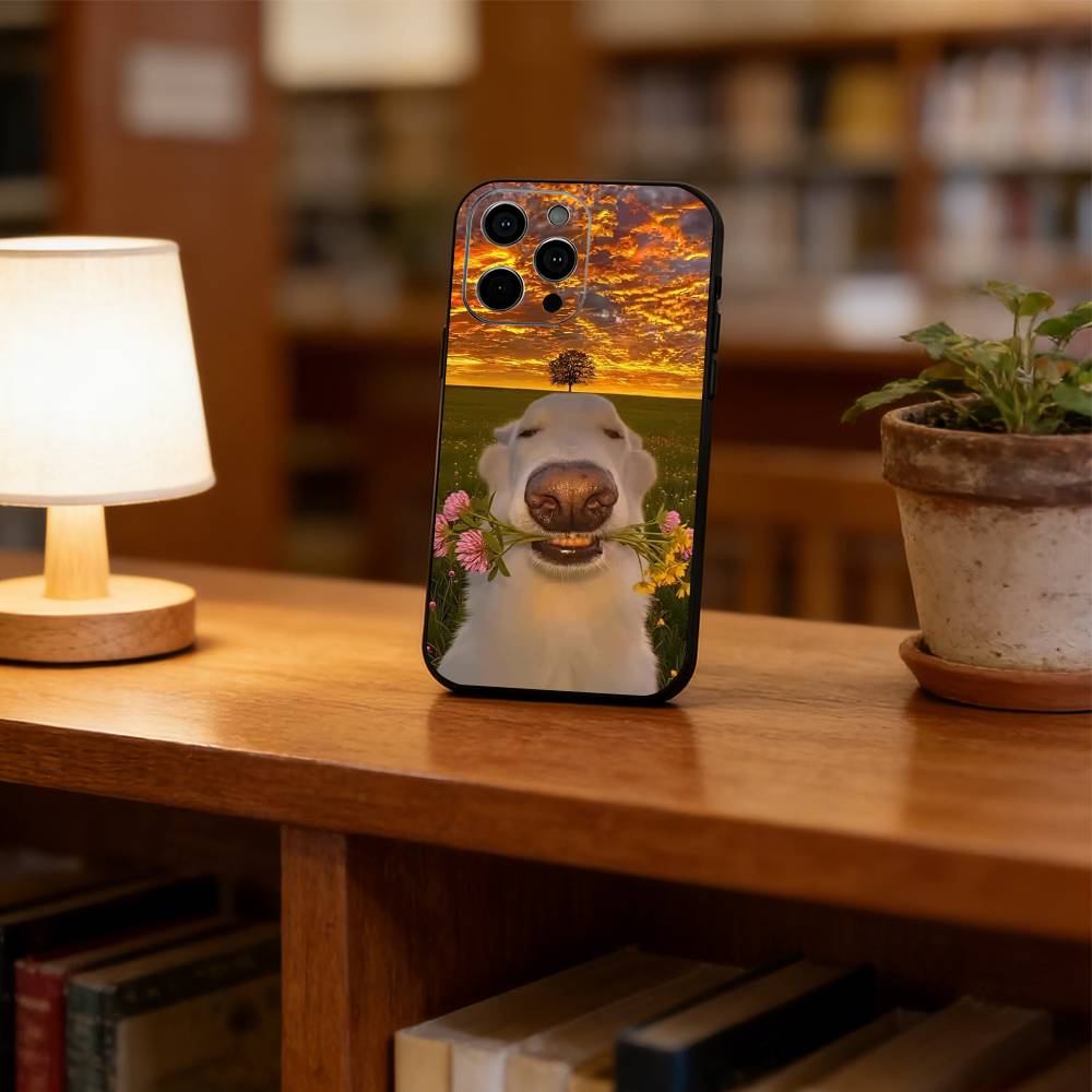 Sunset & Dog Phone Case Phone Case For iPhone 17,16,15,14,13,12,11 Plus,Pro Max,XS,Soft Silicone Black Cover