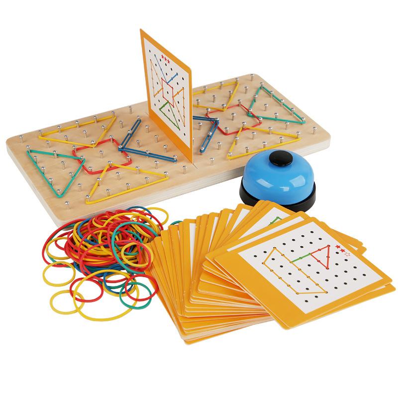 

Wooden Montessori Educational Toy Kids Geometric Shape Rubber Band Nailboard Game Competition Toy for Kids Fine Motor Skill