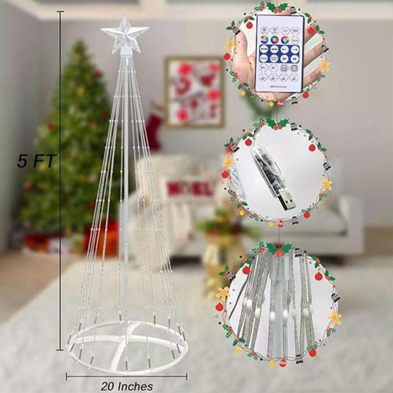 Intelligent App Controlled Colorful Cone Christmas Tree Lights Remote USB Powered Metal Frame Party Decoration