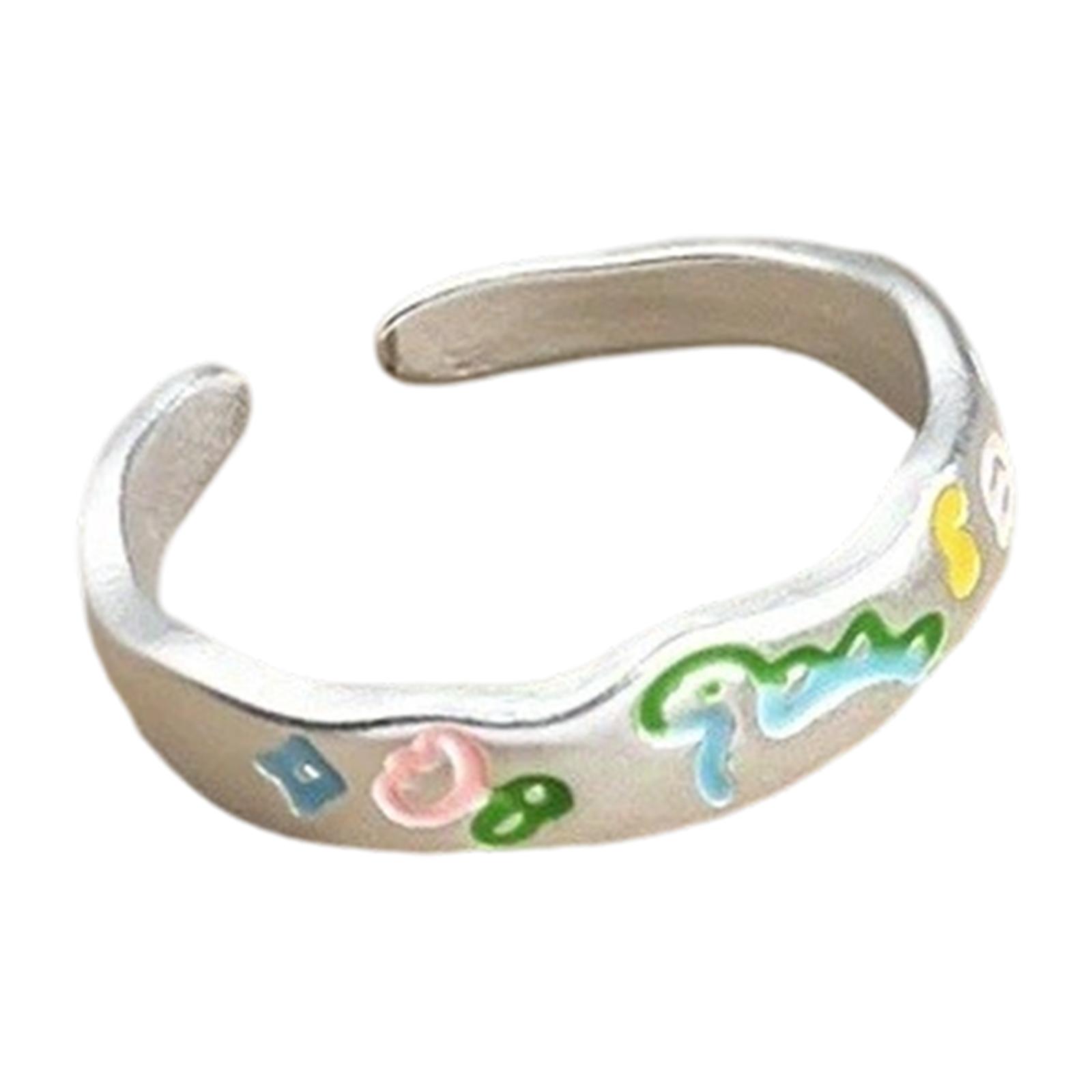 

Lovely Cartoon Dinosaur Graffiti Rings Adjustable Size With Colorful Star Decorations for Girls Fashion Jewelry 2