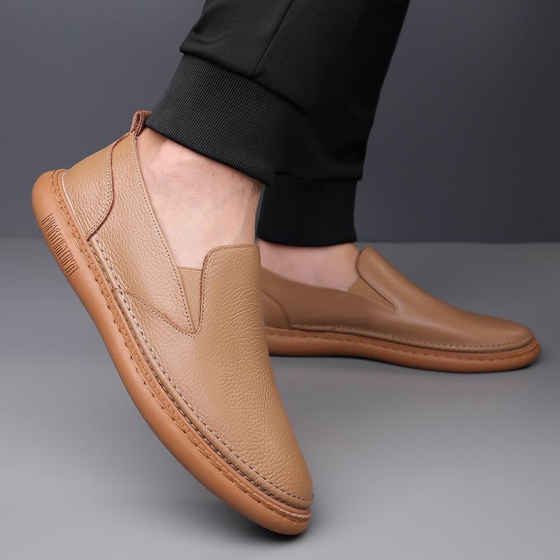 The First Layer of Cowhide Summer Men's Genuine Leather Shoes, One Pedal, White Shoes, Soft Soles, Soft Surfaces, Casual Fashion Doudou Shoes