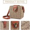 Womens Retro Straw Woven Cross Body Bags Portable Small Box Shoulder Bags Messenger Satchel Brown