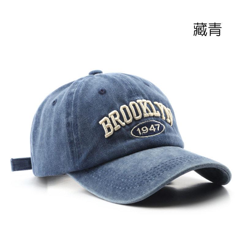 Men Women Washed Distressed Soft‑Top Baseball Cap Vintage Letter Embroidered Versatile Duckbill Hat Sun‑Protection Outdoor Street Fashion Caps