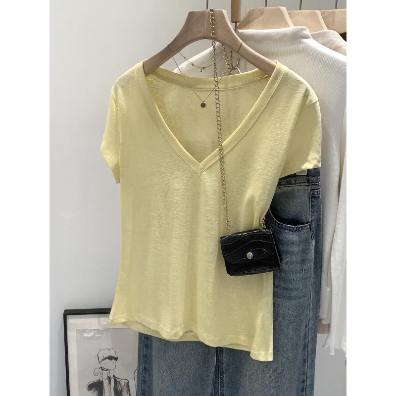 Korean Style V-Neck Short Sleeve Loose T-Shirt for Women – Summer 2026 Edition