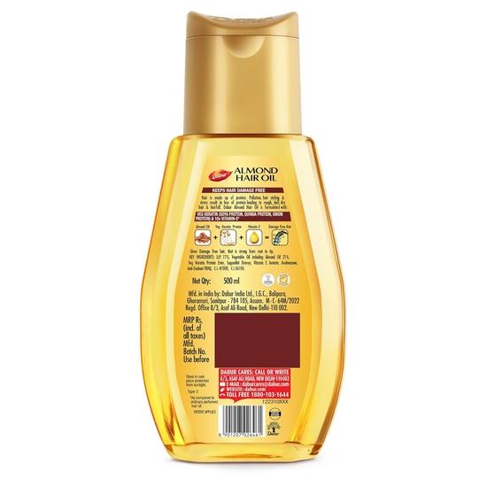 Dabur Almond Hair Oil - 500ml | Provides Damage Protection | For Soft & Shiny Hair | With Almonds, Keratin Protein, Soya Protein & 10