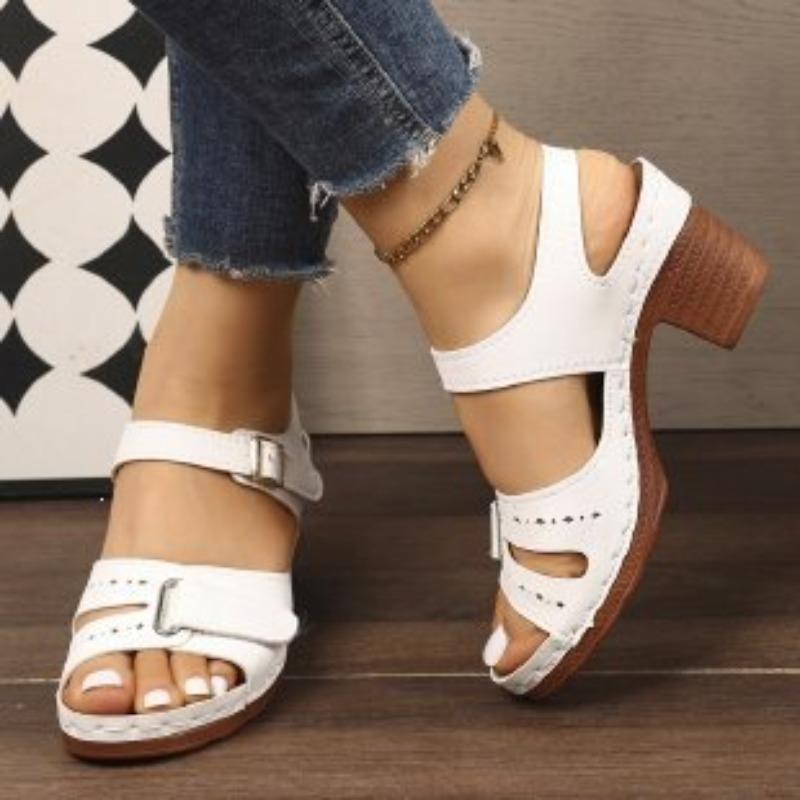 

Sandals, women s shoes, high heels, thick heels, versatile shoes 43 білий