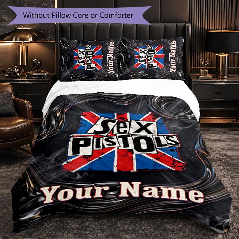Sex Pistols Individuelles Namens-Text Bettwäscheset, 1 Bettbezug & 2 Kissenbezüge Personalisierte Schlafzimmer-Geschenk