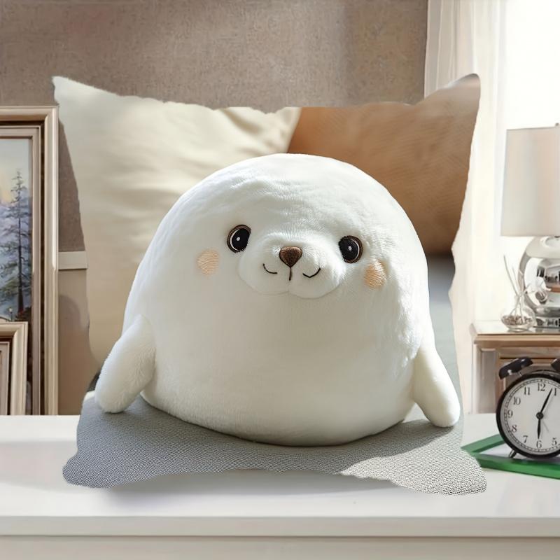 Exquisite Ornaments Unisex White Vikama Spotted Seal Plush Pillowcase - Cute And Fluffy Design For Living Room Bedroom Or Sofa Decor