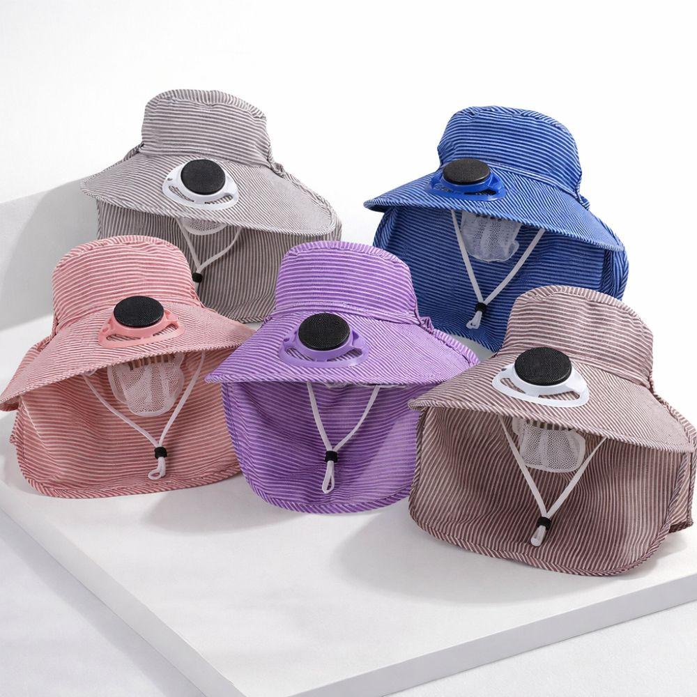 Fashion Solar Fan Face Mask Sun Hat 300Ma Uv Protection Tea Picking Work Hat Full Wrap Breathable Fisherman'S Hat Summer Unisex