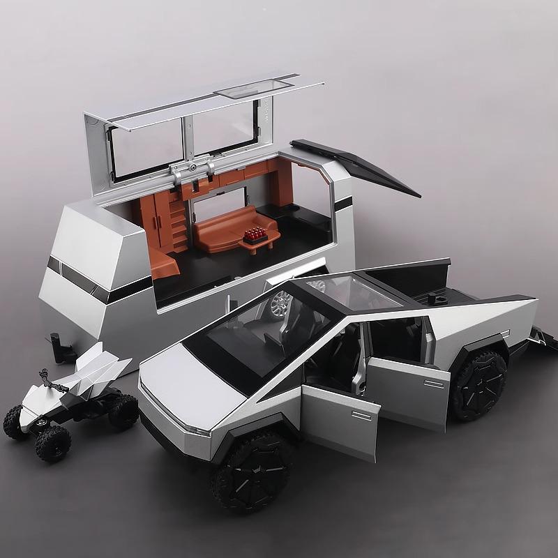 1/24 Tesla Cybertruck Off Road Truck Alloy Metal Diecast Car Model Sound Light Hobby Collectible Birthday Gifts for Boyfriend Children