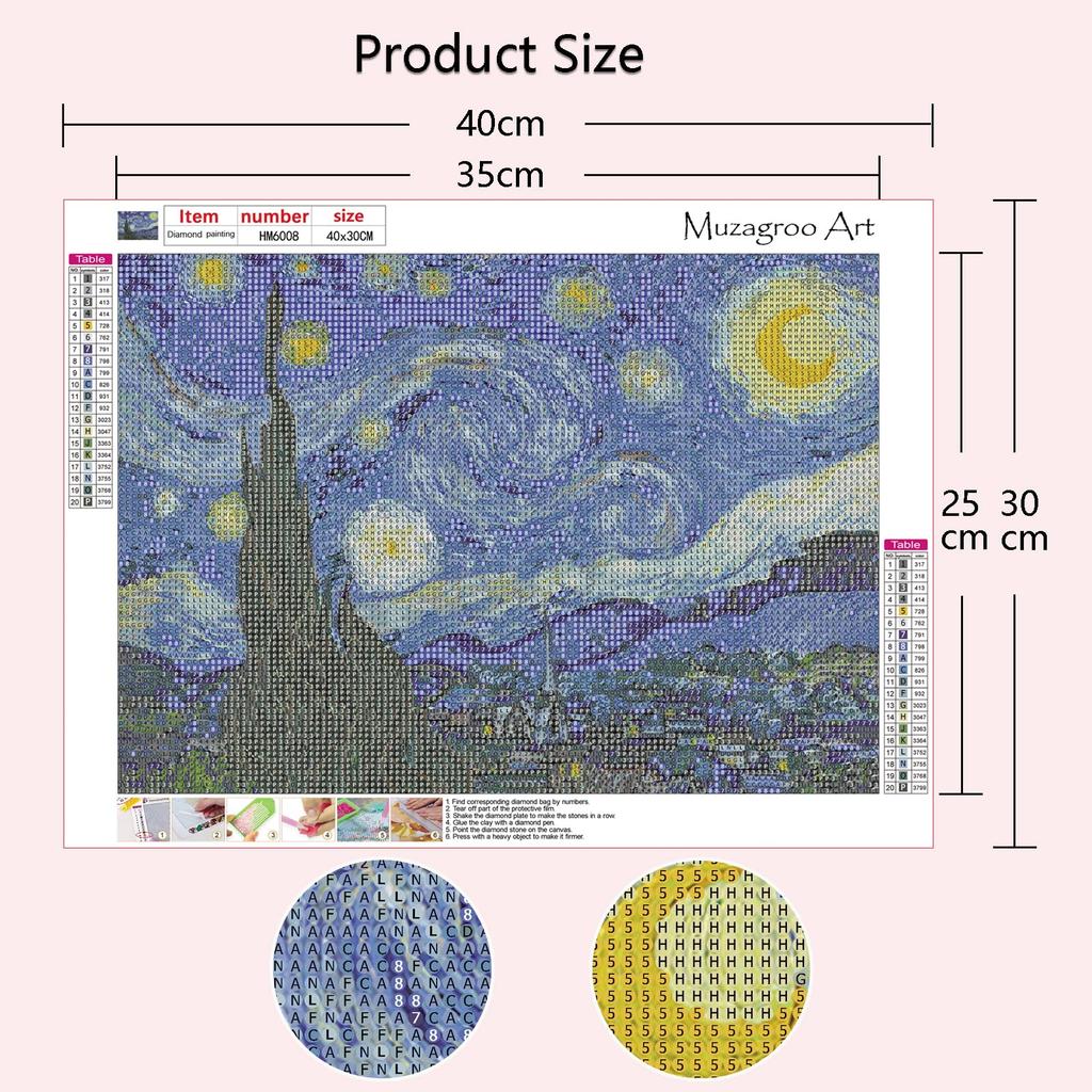 Fokenzary Van Gogh Diamond Painting Kit for DIY 5D Diamond Art Kit for Starry Night Sunflower Craft for Living Kids 4 Piece Wall Art Adults,