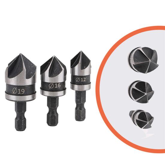 3Pcs Drill Bits 90 Degree 1/4 Hexagonal Handle Carbon Steel Chamfer Wood Work Hole Drill Bit for Board