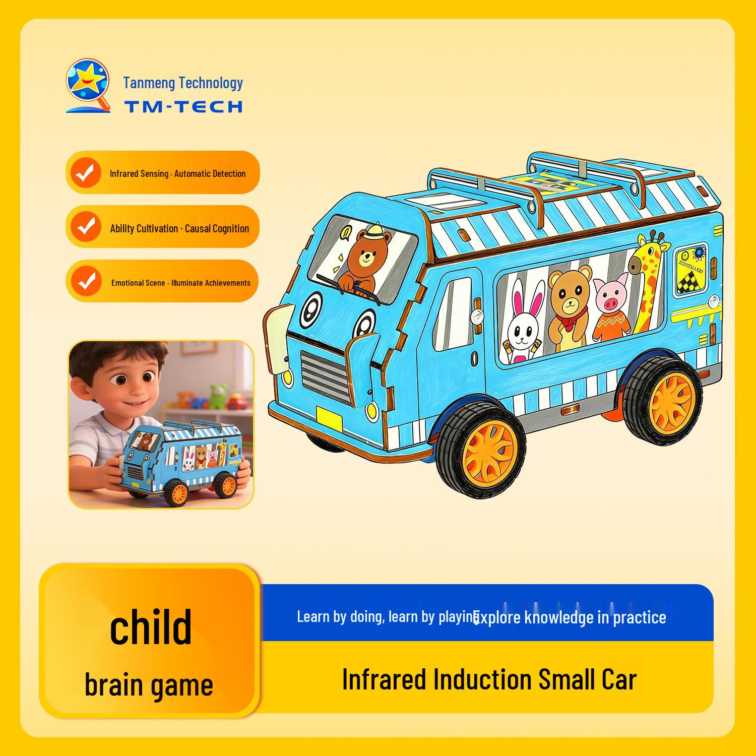DIY Infrared Sensing Small Car Model Kit for Kids - Educational Science Toy