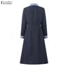 ZANZEA Vestido feminino casual gola virada para baixo solto manga comprida