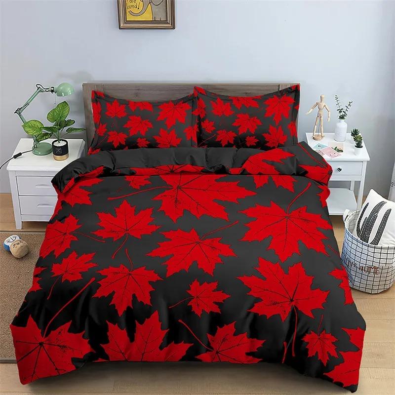 Maple Leaves Duvet Cover Autumn Theme Bedding Set Microfiber Botanical Leaf Comforter Cover Twin Full King For Kids Adult Room