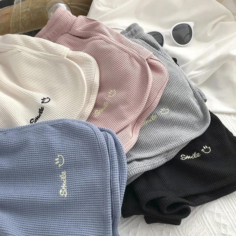 Summer 2023 Women's High-Waist Waffle Shorts - Korean Style Loose Fit, Wide Leg, Ideal for Home & Outdoor Wear