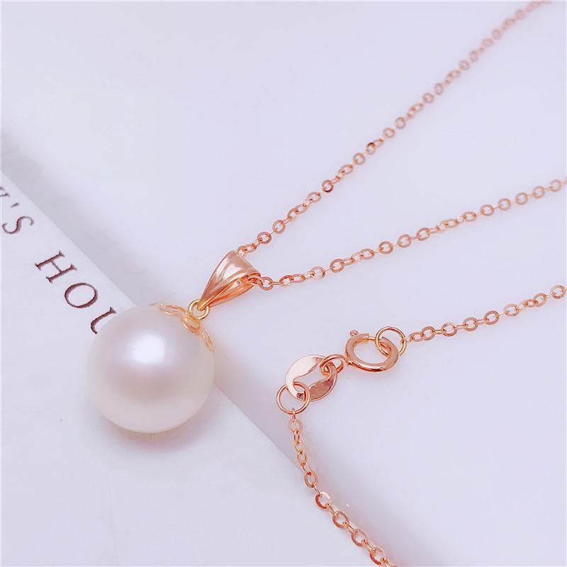 Exquisite Russian Purple Gold Inlaid Round Pearl Pendant Women'S Rose Gold Plated Color Gold Light Luxury Versatile Necklace