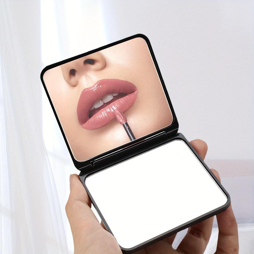 Modischer Tragbarer Kosmetikspiegel mit Strasssteinen, Kosmetikspiegel, Geschenk + Körper Flip Quadratischer Spiegel Handheld Doppelseitig Faltbar