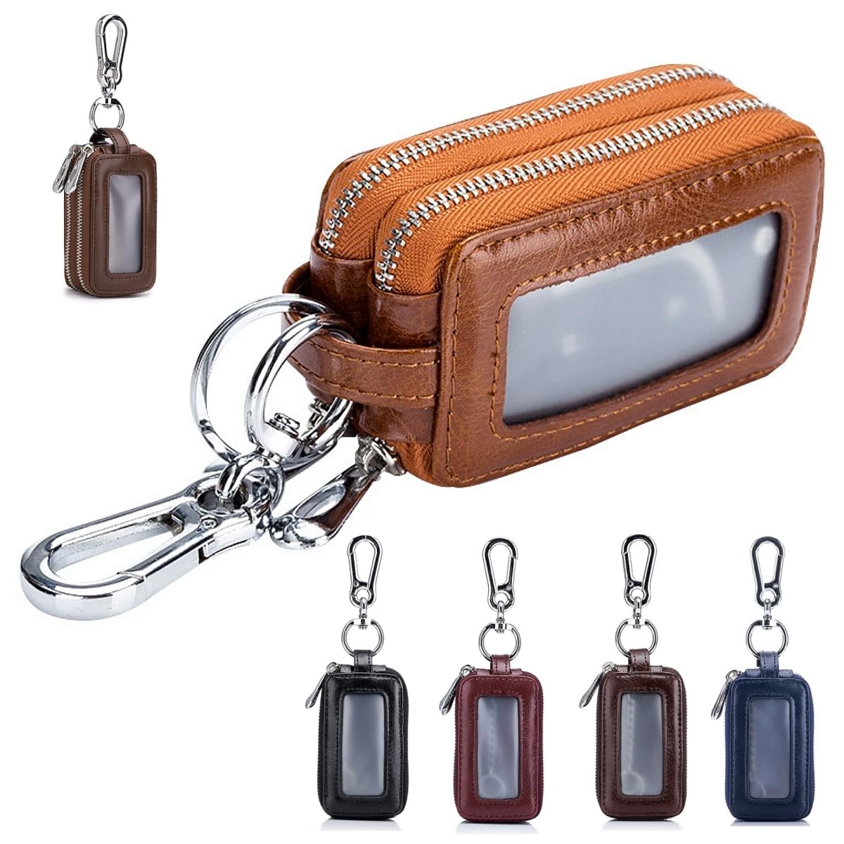 

ENJHIKE Genuine Leather Key Case for Men and Cowhide Leather Car Key Case with Double Smart Key Large with Clear Includes Perfect Gift for Day or Day чорний