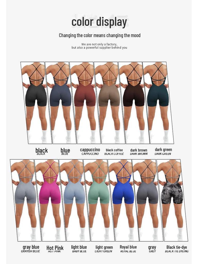 Nahtloser Yoga-Anzug mit Brustpolster - Damen Einteiler Fitness-Shorts & Schönes Rückendesign