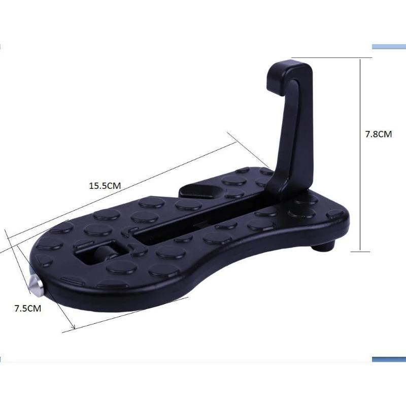 Car Doorstep Hooked on Vehicle U Shaped Slam Latch Folding Ladder Pegs Pedal for Easy Access To Car Rooftop with Safety Hammer. Black