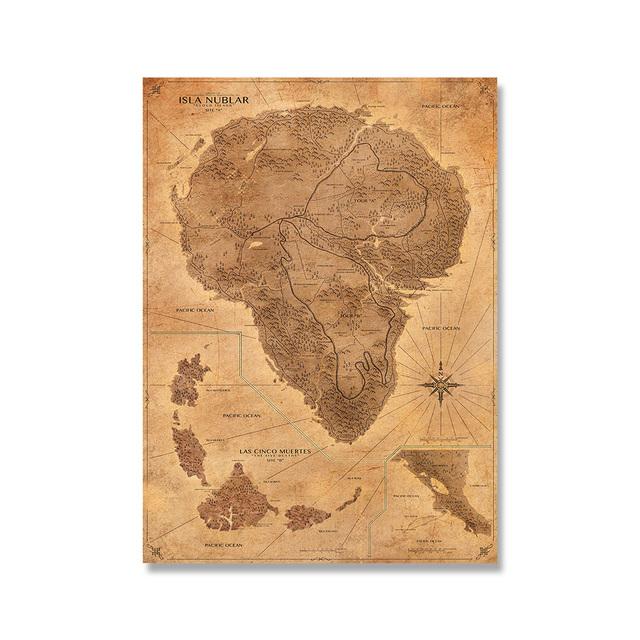 

Парк Юрского периода карта плакат фэнтези сепия ретро дизайн динозавр затерянный мир настенная живопись маслом печать изображения 21cm×30cm NoFrame