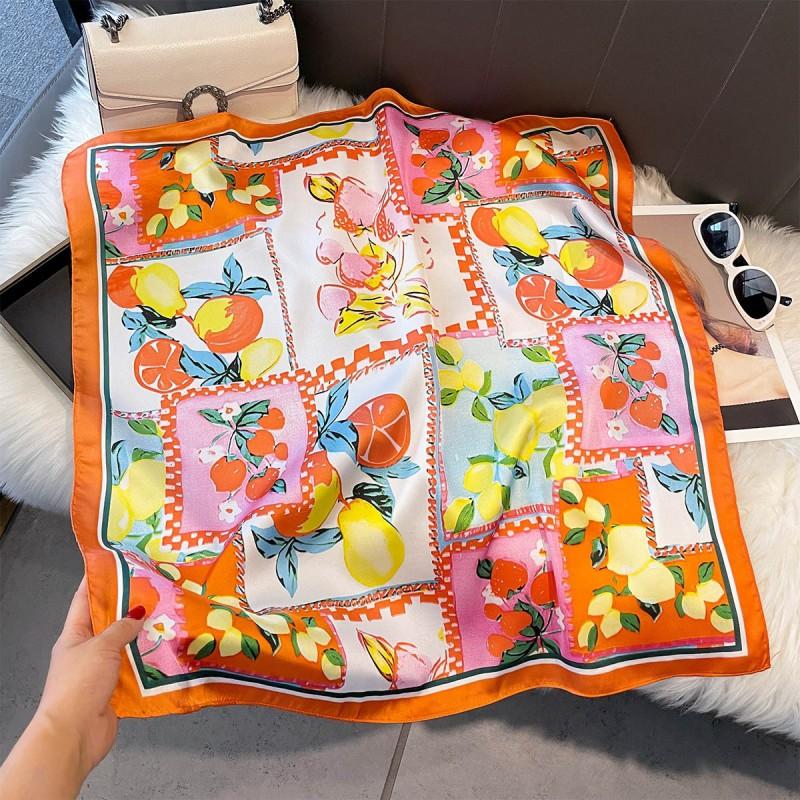 70x70cm Lightweight Silk-Look Square Scarf Women French Chic Hair Band Office Accessory Viscose 96%