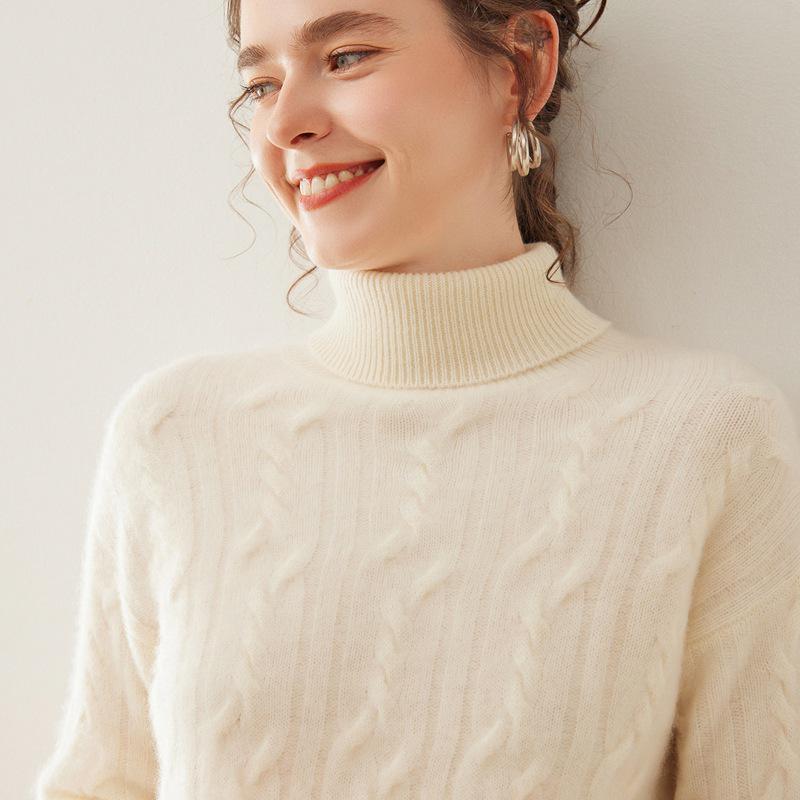 Women's Three-Ply Thick Cashmere High-Neck Pullover Sweater - Warm Knitted Base Layer