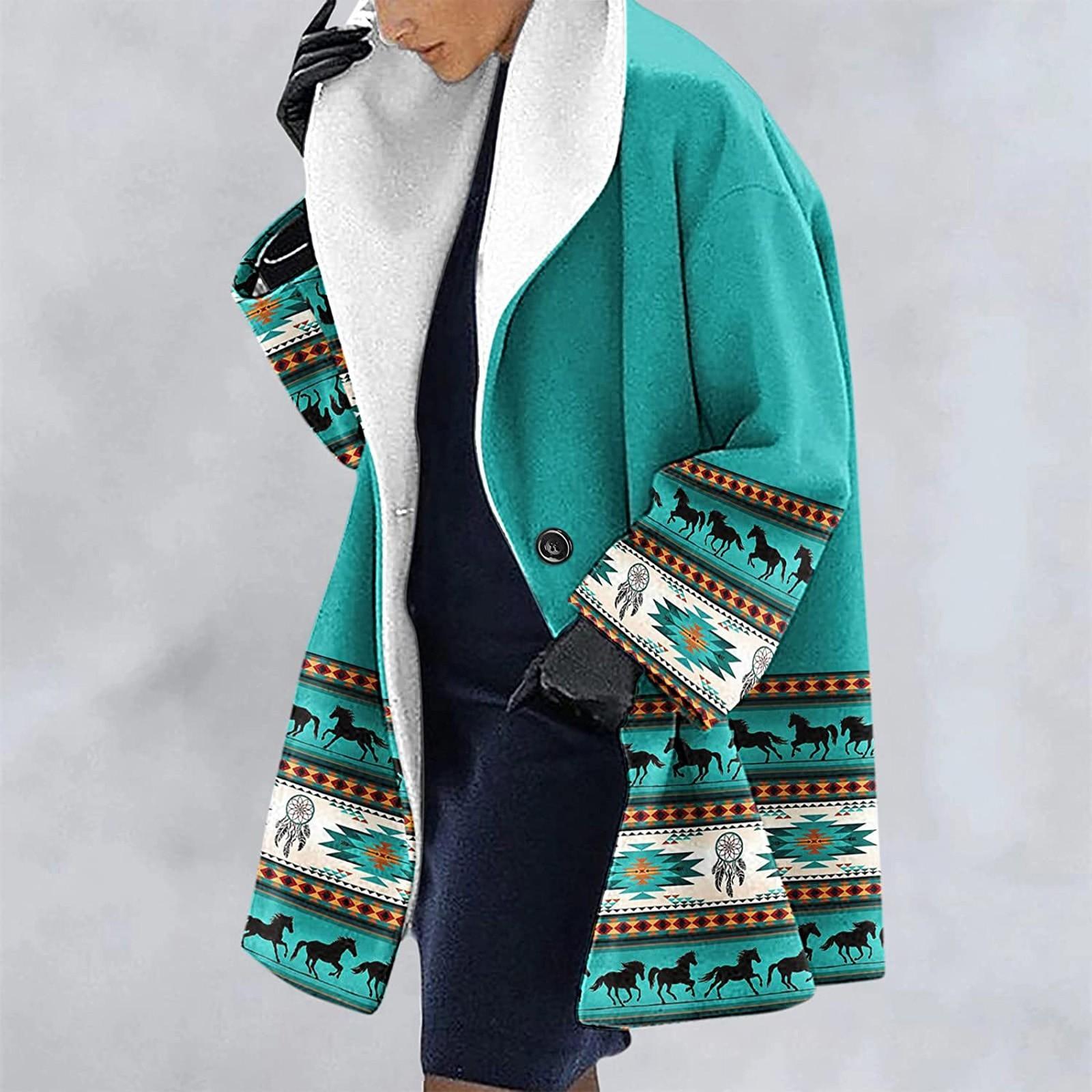 

Жіноча товста вовняна куртка з етнічним принтом і капюшоном, вітрівка, кардиган L зелений