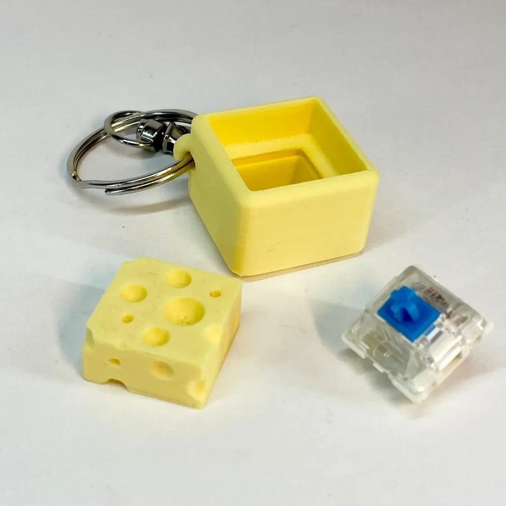 Simulated Cheese Block Fidget Clicker Keychain Creative Stress Relief Press Button Toy Cute Backpack Bag Hanging Ornament