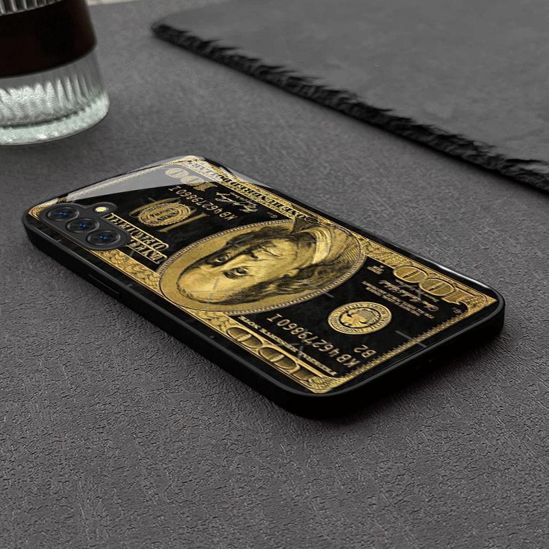 Creative Gold Banknote Tempered Glass Phone Case Suitable for Samsung Galaxy S26 S25 S24 S22 S21 S20 FE/Ultra/Plus Anti Drop