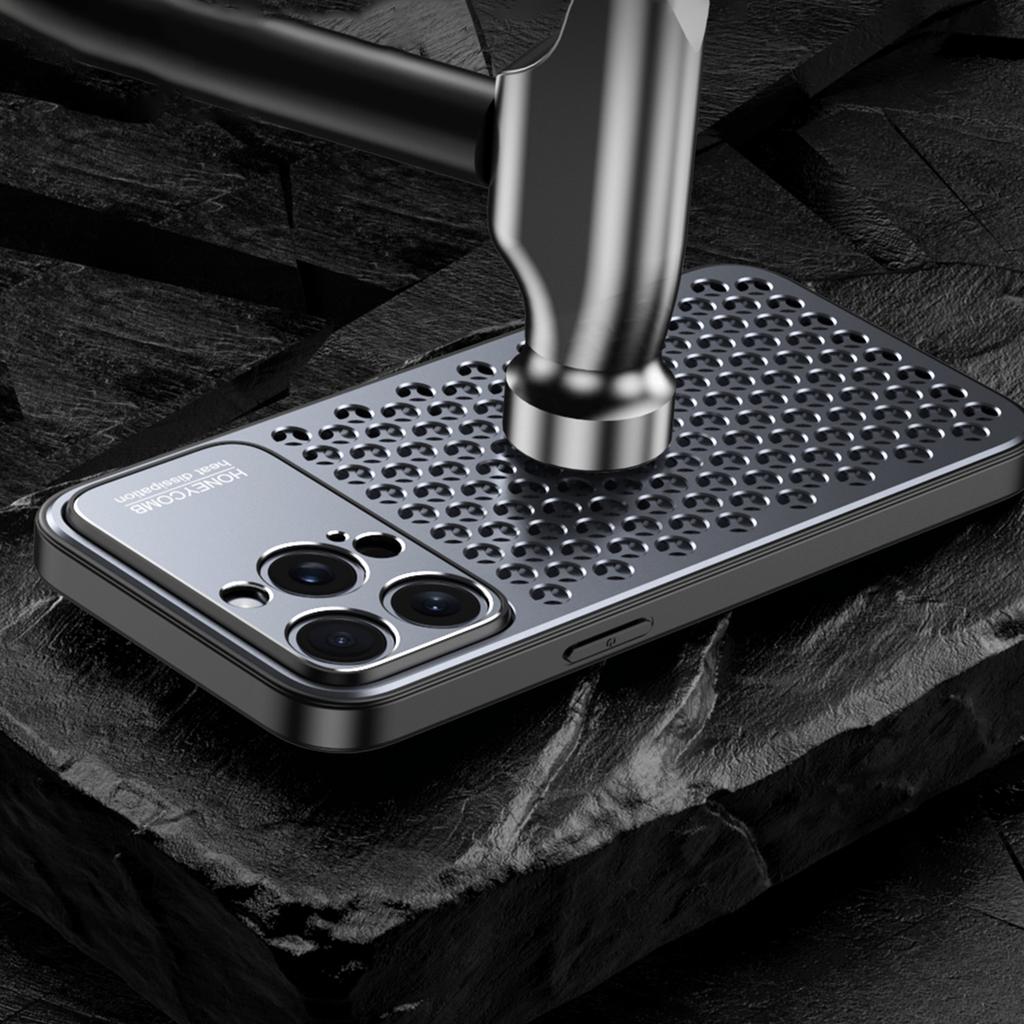 Phone Case for iPhone 15 Pro Honeycomb Texture Aluminum Alloy+TPU Cell Phone Cover