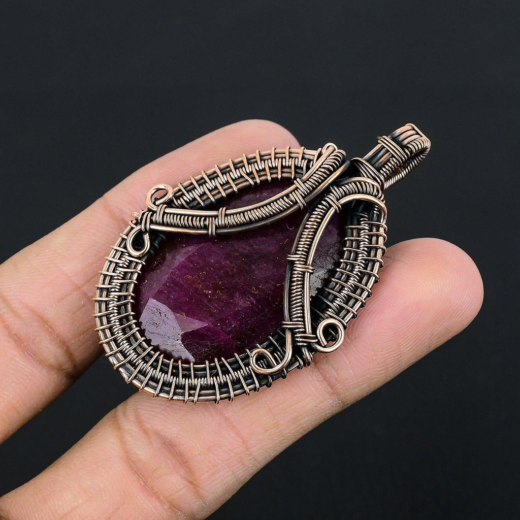 Ruby Pendant Gemstone Jewelry, 999 Copper Wire Wrapped Handmade Pendant, Latest Design Jewelry