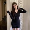 2026 Autumn/Winter V-Neck Slimming Long-Sleeve Dress: Feminine Hip-Hugging Short Skirt