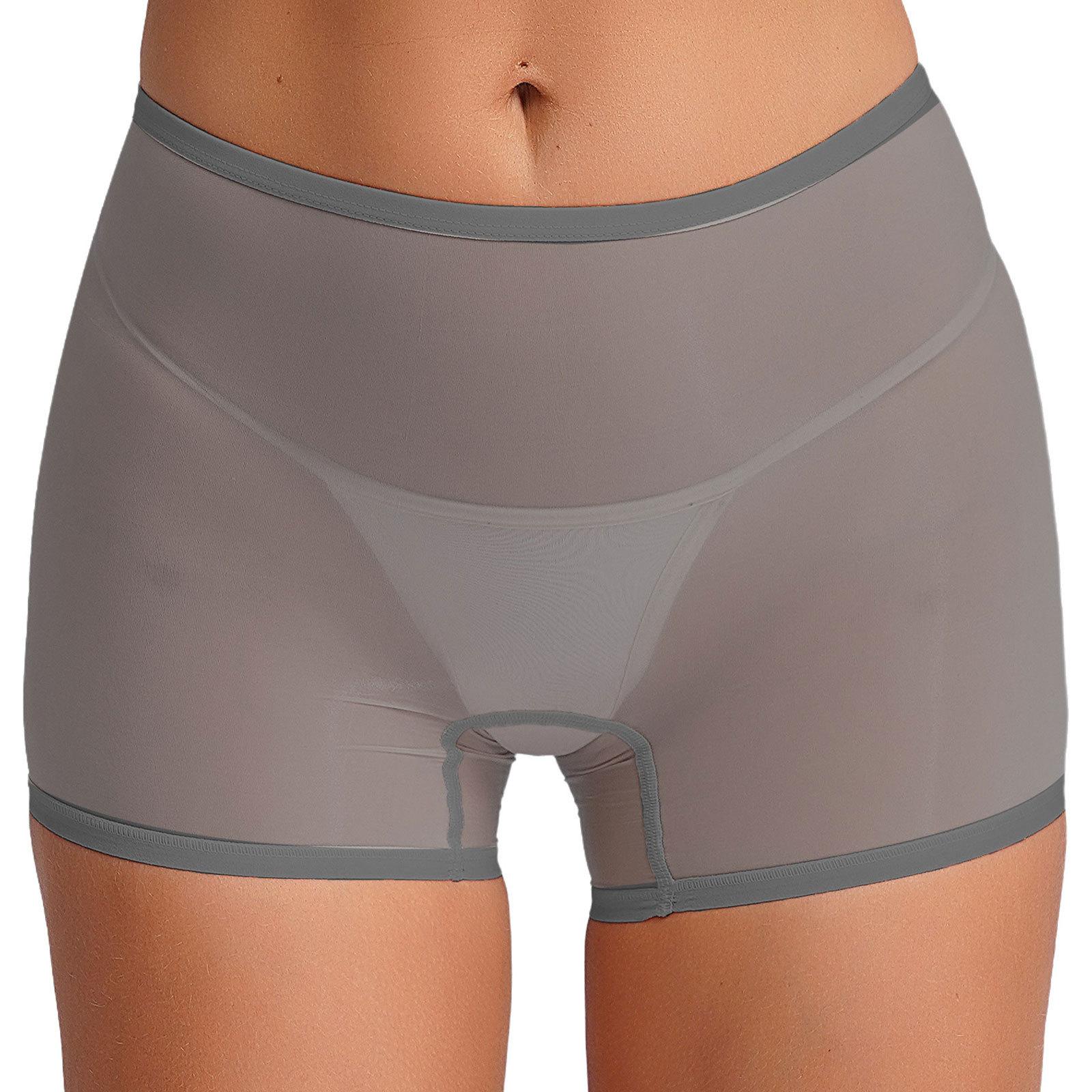 

Жіноча прозора білизна шортики-бойшоти, глянцева еластична посадка з низькою талією, зручні трусики для повсякденного носіння One Size сірий