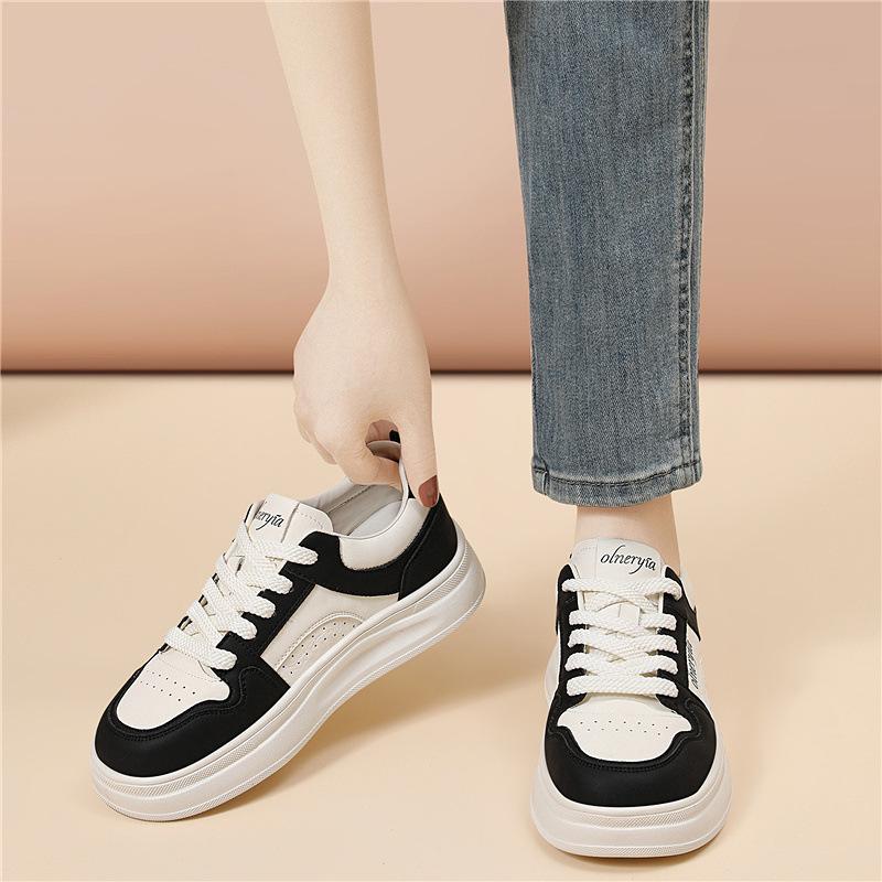Fashion casual little white shoes spring new color matching thick sole heightening versatile board shoes simple daily comfortable women's shoes